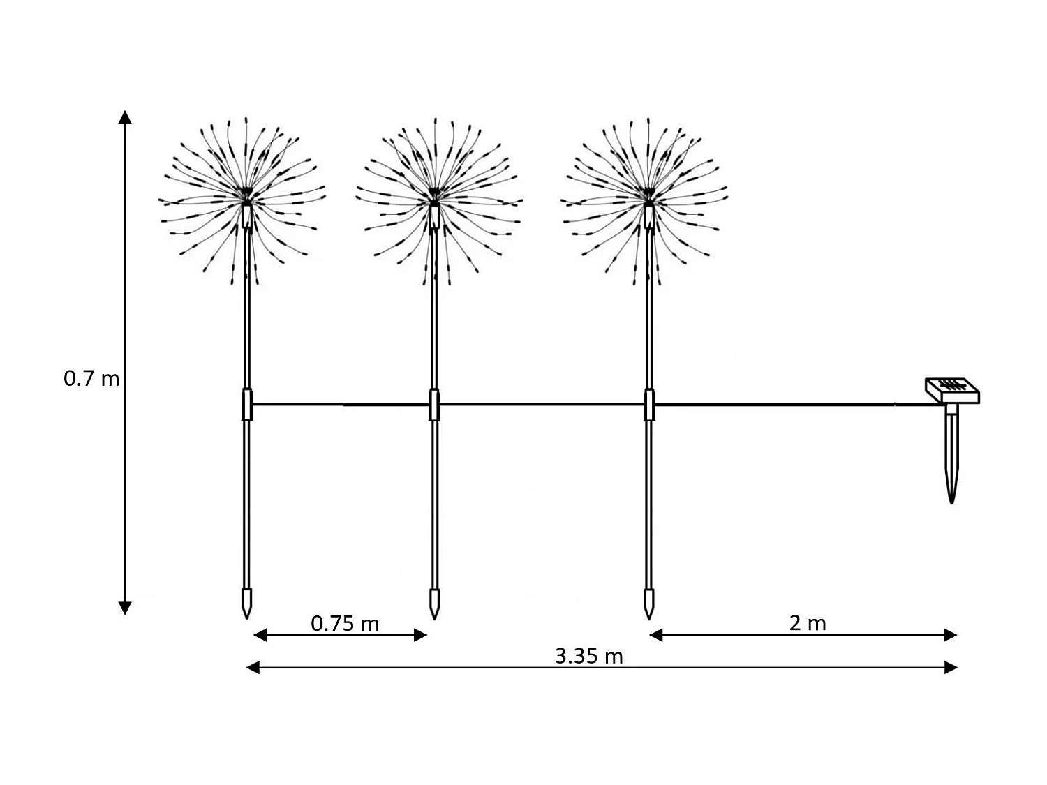 Set de 3 Pinchos LED Exterior Solar Diente de Leon 3000K Blanco Cálido