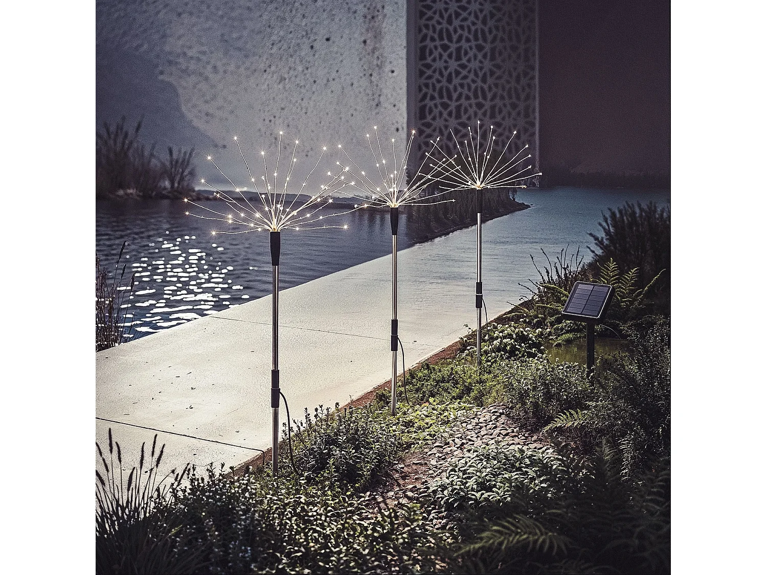Set de 3 Pinchos LED Exterior Solar Diente de Leon 3000K Blanco Cálido