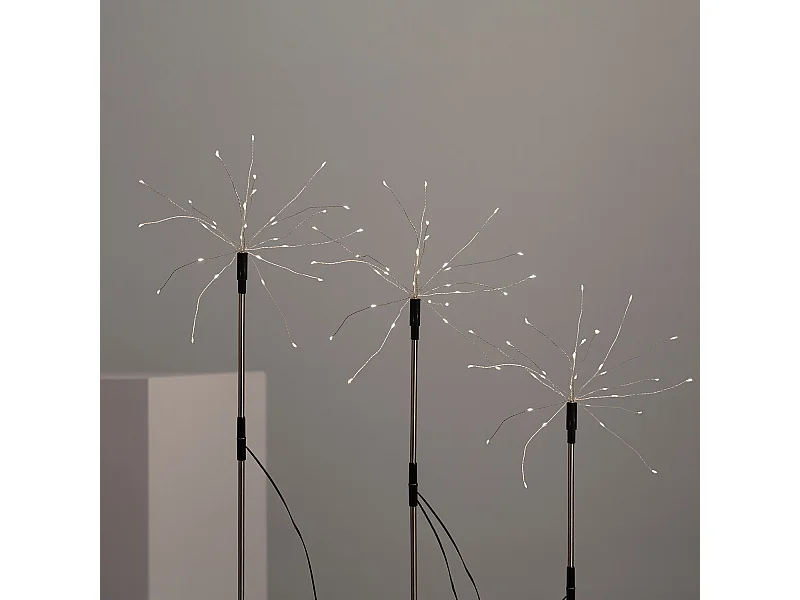 Set de 3 Piquets LED Extérieur Solaire Pissenlits 3000K Blanc chaud