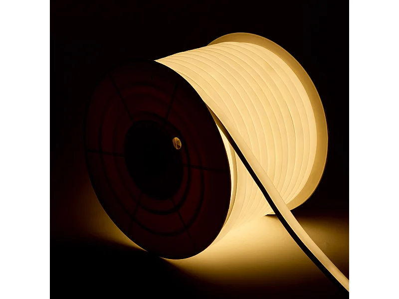 Bobina 50m Striscia LED Neon Regolabile 220V Bianco Caldo Semicircolare 180 7.5W/m IP67 Taglio 100cm 3000K Bianco Caldo