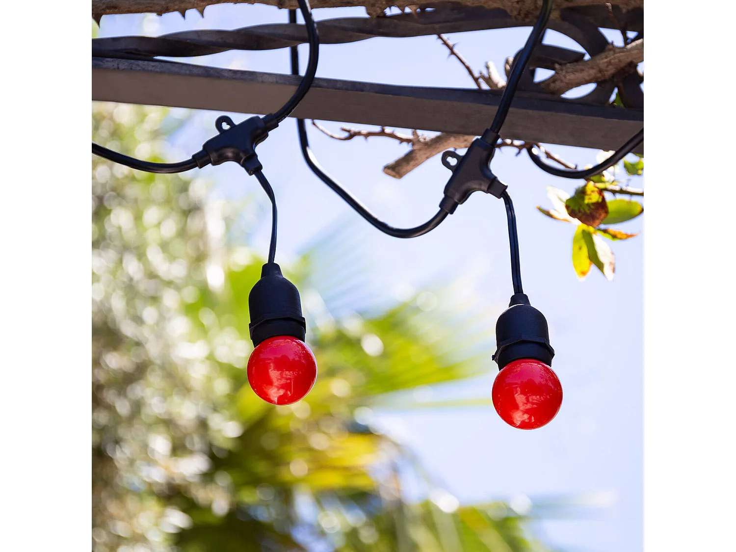 Kit Guirlande Waterproof 5.5m Noire + 8 Ampoules LED E27 G45 3W de Couleurs Rouge