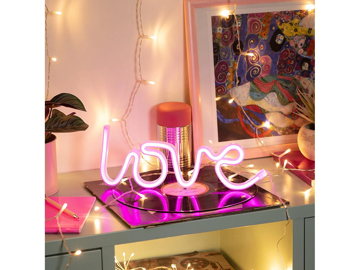 Néon LED Love à Piles  Rose