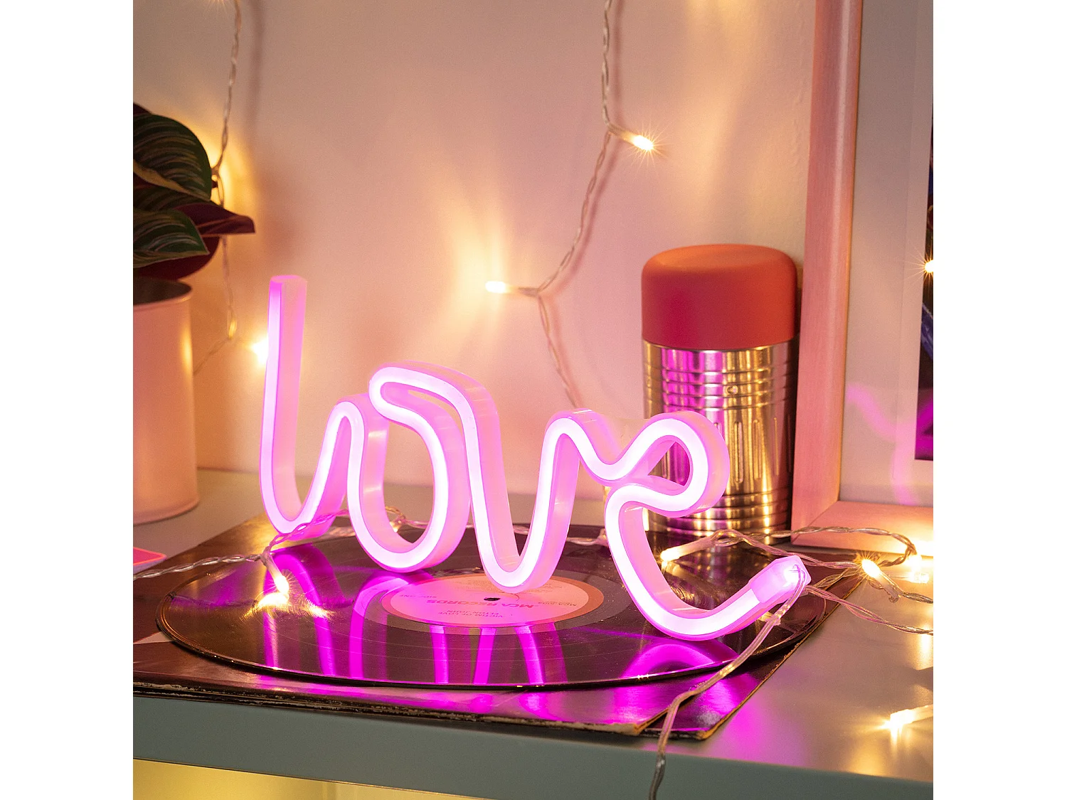 Néon LED Love à Piles  Rose