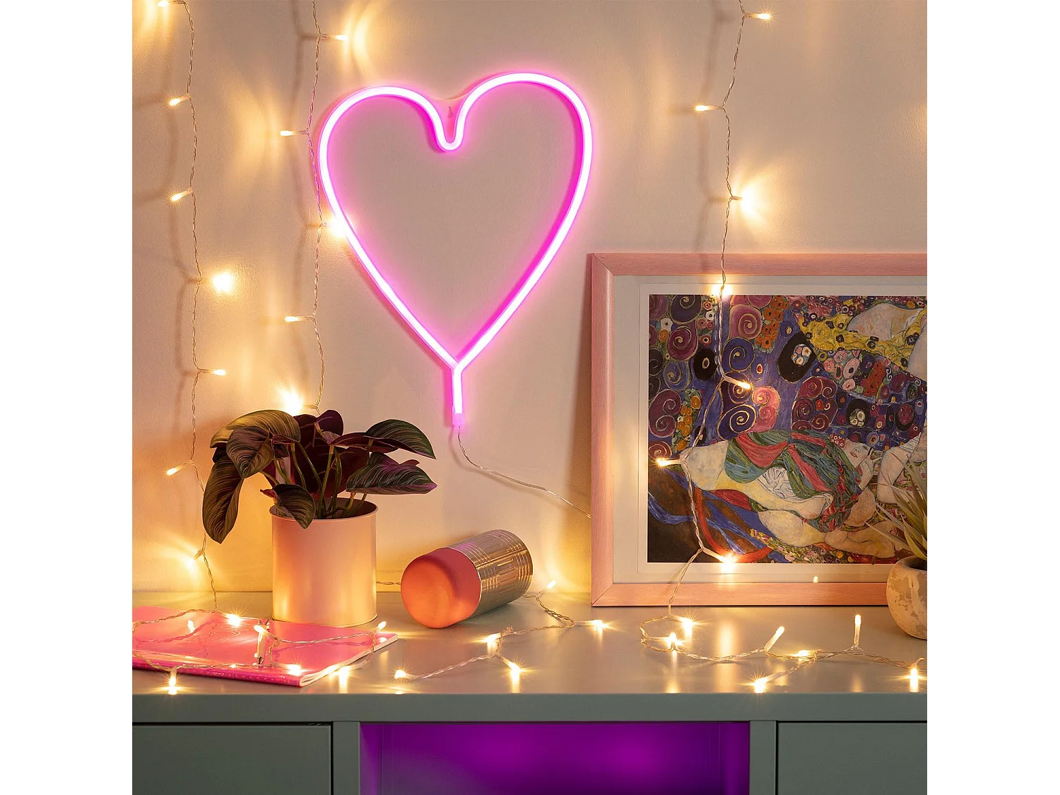 Néon LED Heart à Piles  Rose