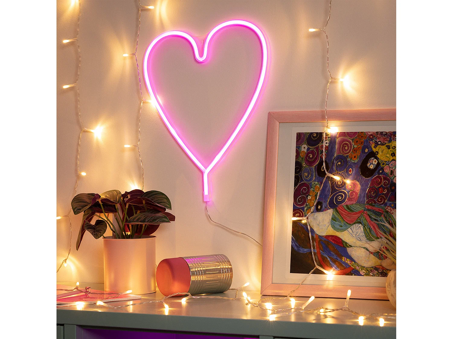 Néon LED Heart à Piles  Rose