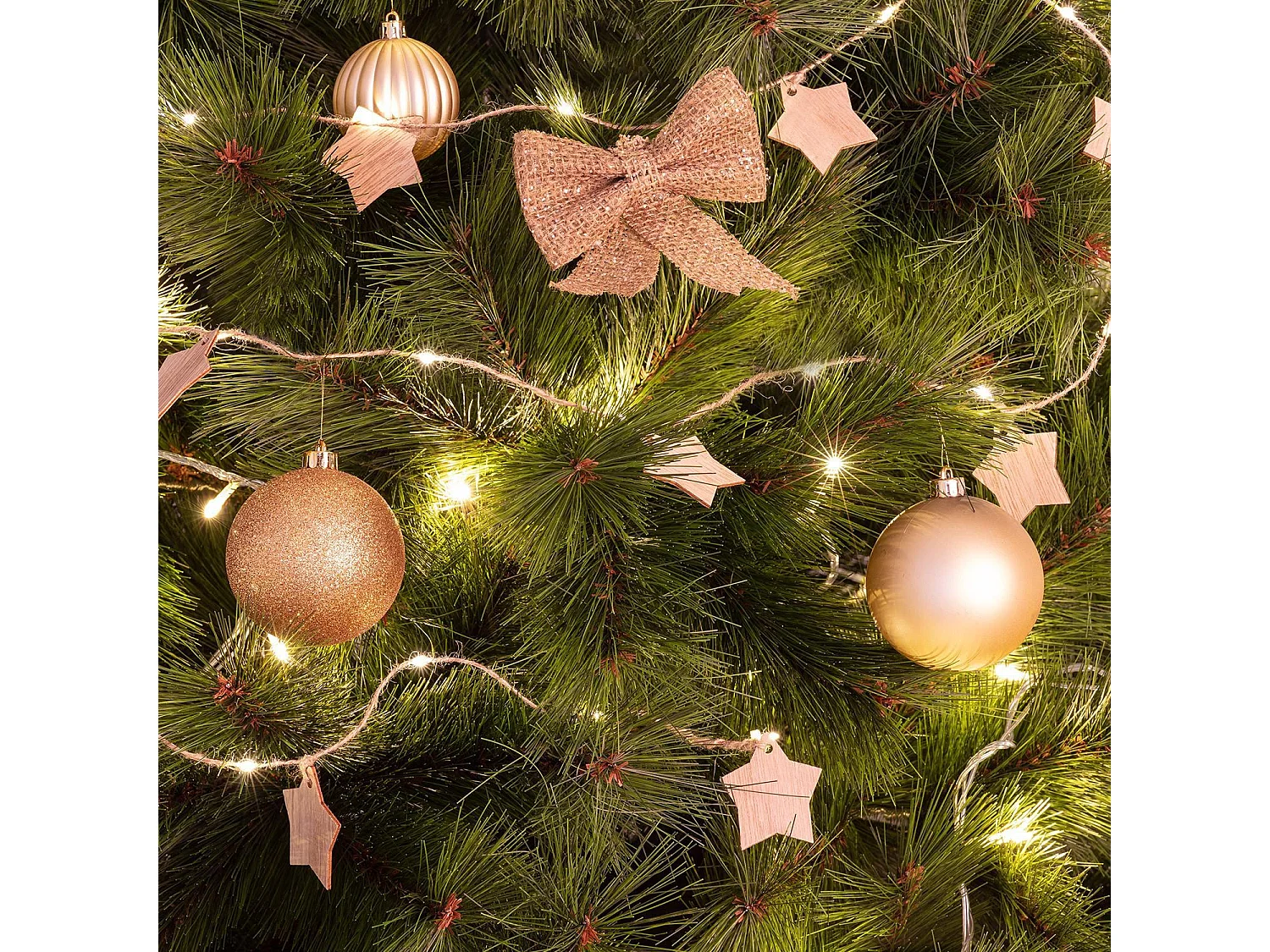 Ghirlanda di Luci LED Stella Legno a Pile 2.2m 3000K Bianco Caldo