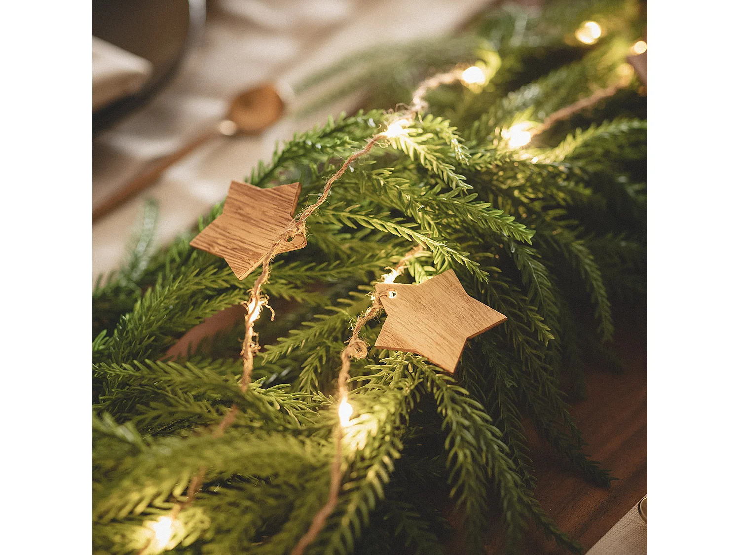 Ghirlanda di Luci LED Stella Legno a Pile 2.2m 3000K Bianco Caldo