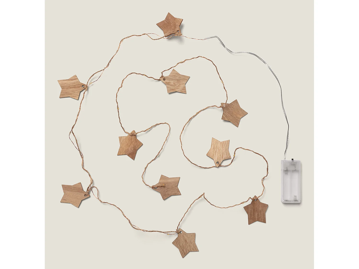 Ghirlanda di Luci LED Stella Legno a Pile 2.2m 3000K Bianco Caldo