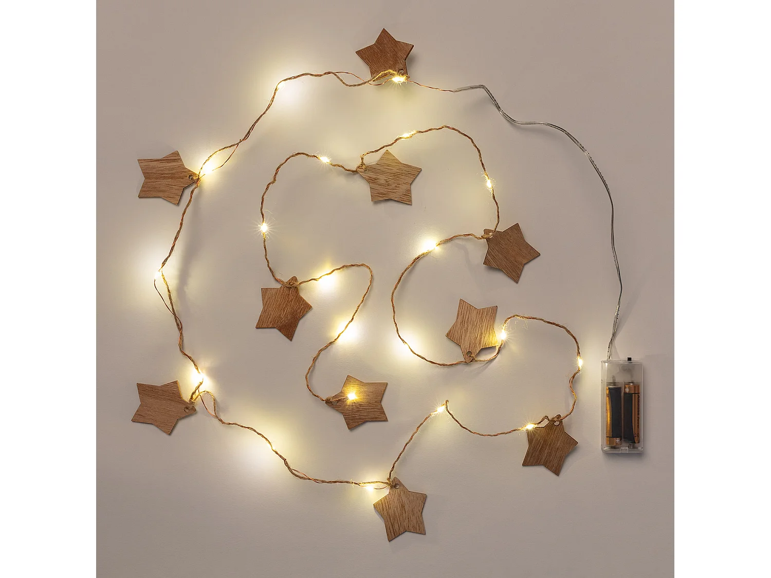 Ghirlanda di Luci LED Stella Legno a Pile 2.2m 3000K Bianco Caldo