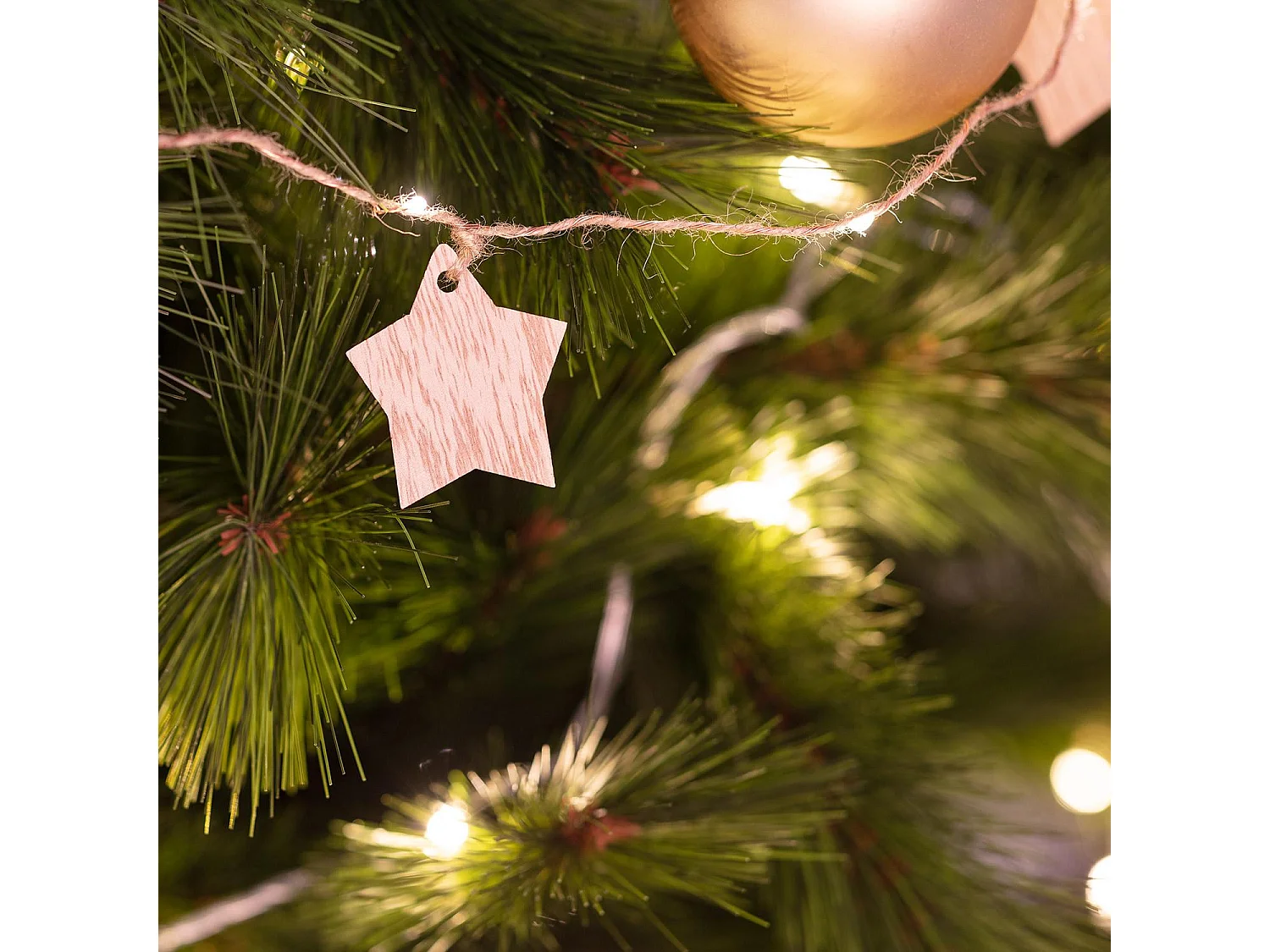 Ghirlanda di Luci LED Stella Legno a Pile 2.2m 3000K Bianco Caldo