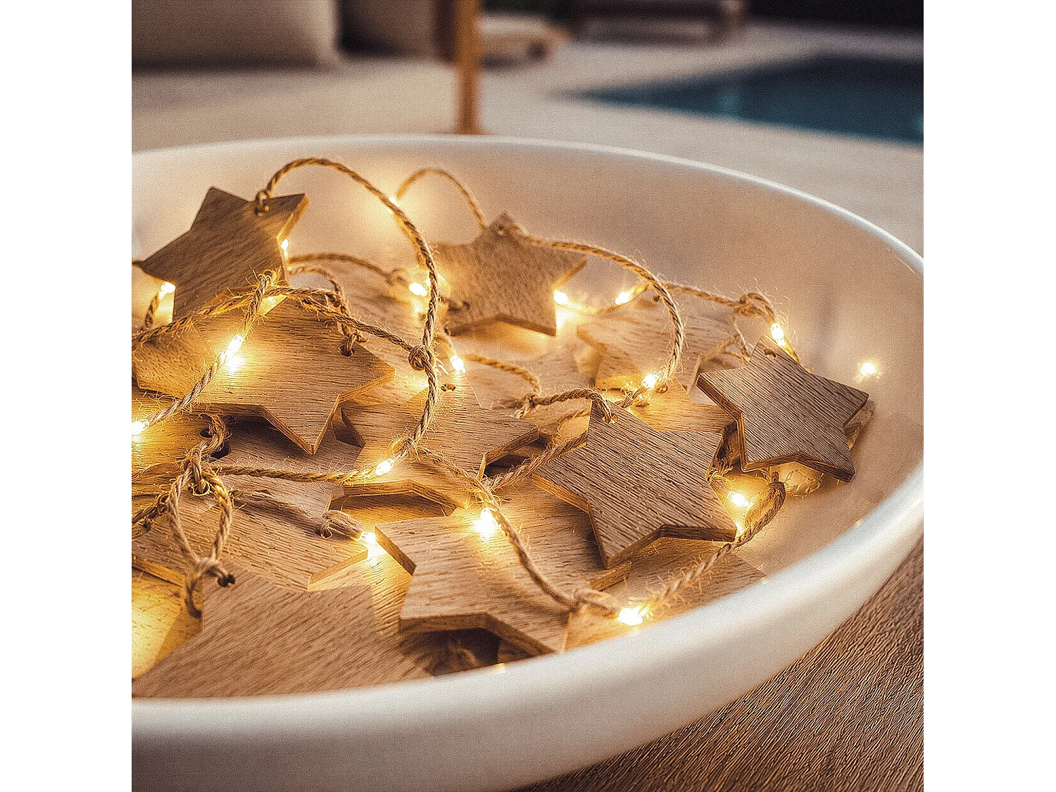 Ghirlanda di Luci LED Stella Legno a Pile 2.2m 3000K Bianco Caldo