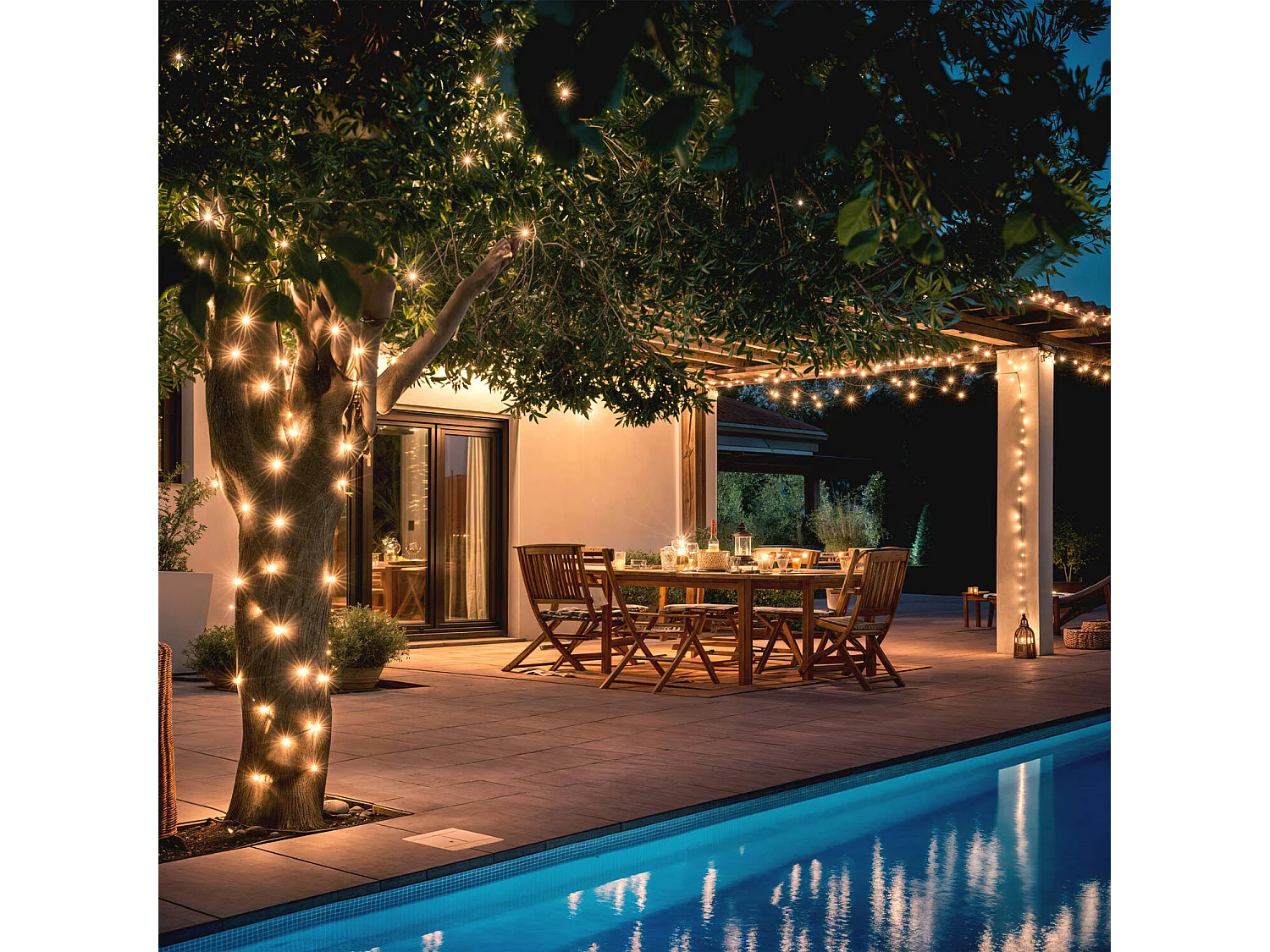 Guirnalda Solar Exterior Cable LED 12m 3000K Blanco Cálido