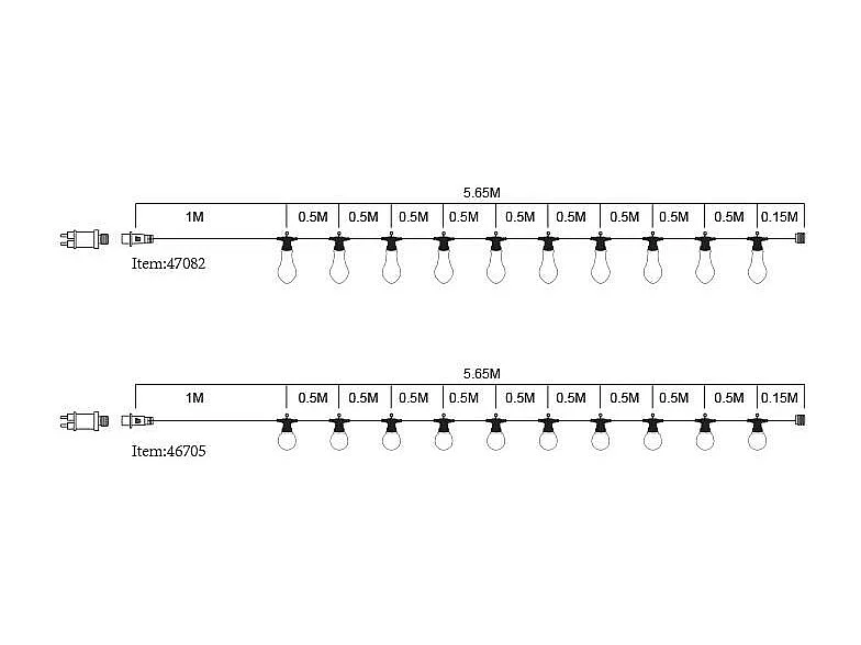 Guirnalda Luces Exterior Easyfit 12VAC con 10 Bombillas 5.65m 2700K Blanco Cálido