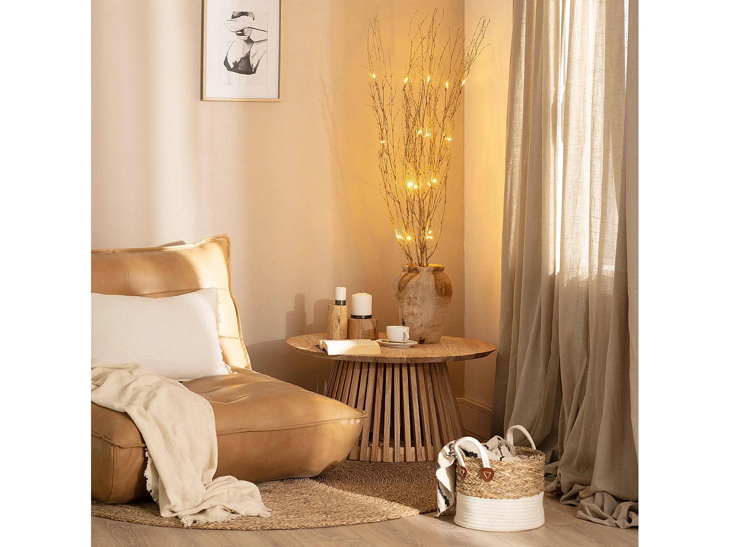 Rami Decorativi LED Bambú Naturale 1.2m Naturale