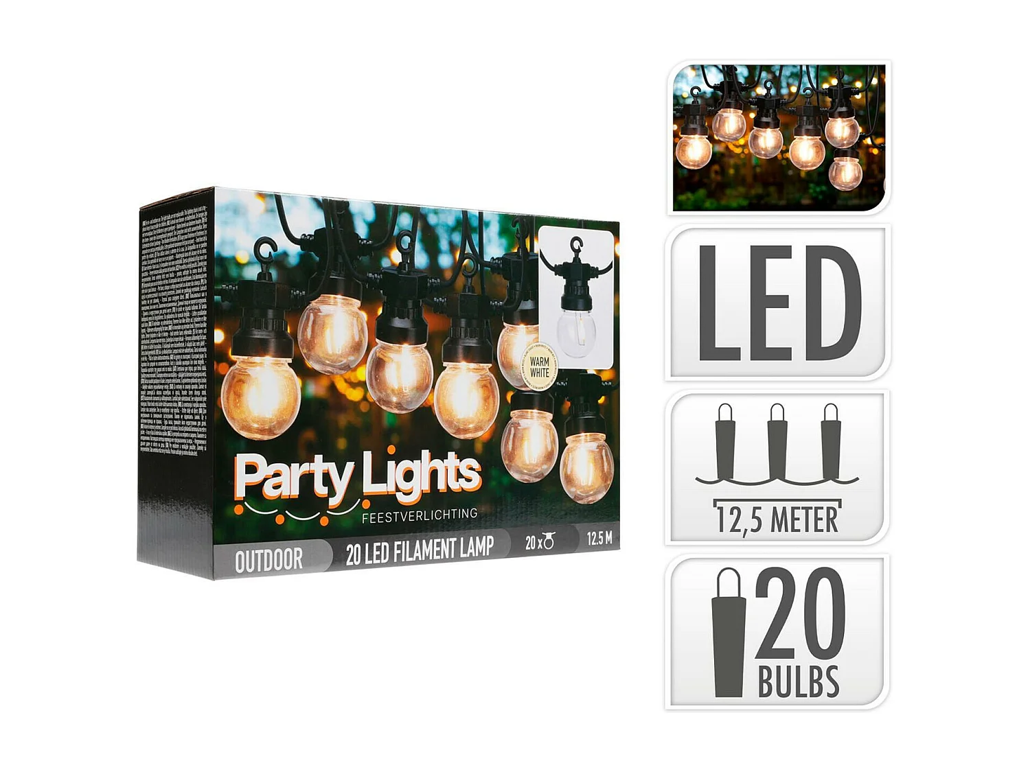 Guirlande LED Extérieure avec 20 Ampoules Benicadell 12.5m Blanc Chaud 2700K