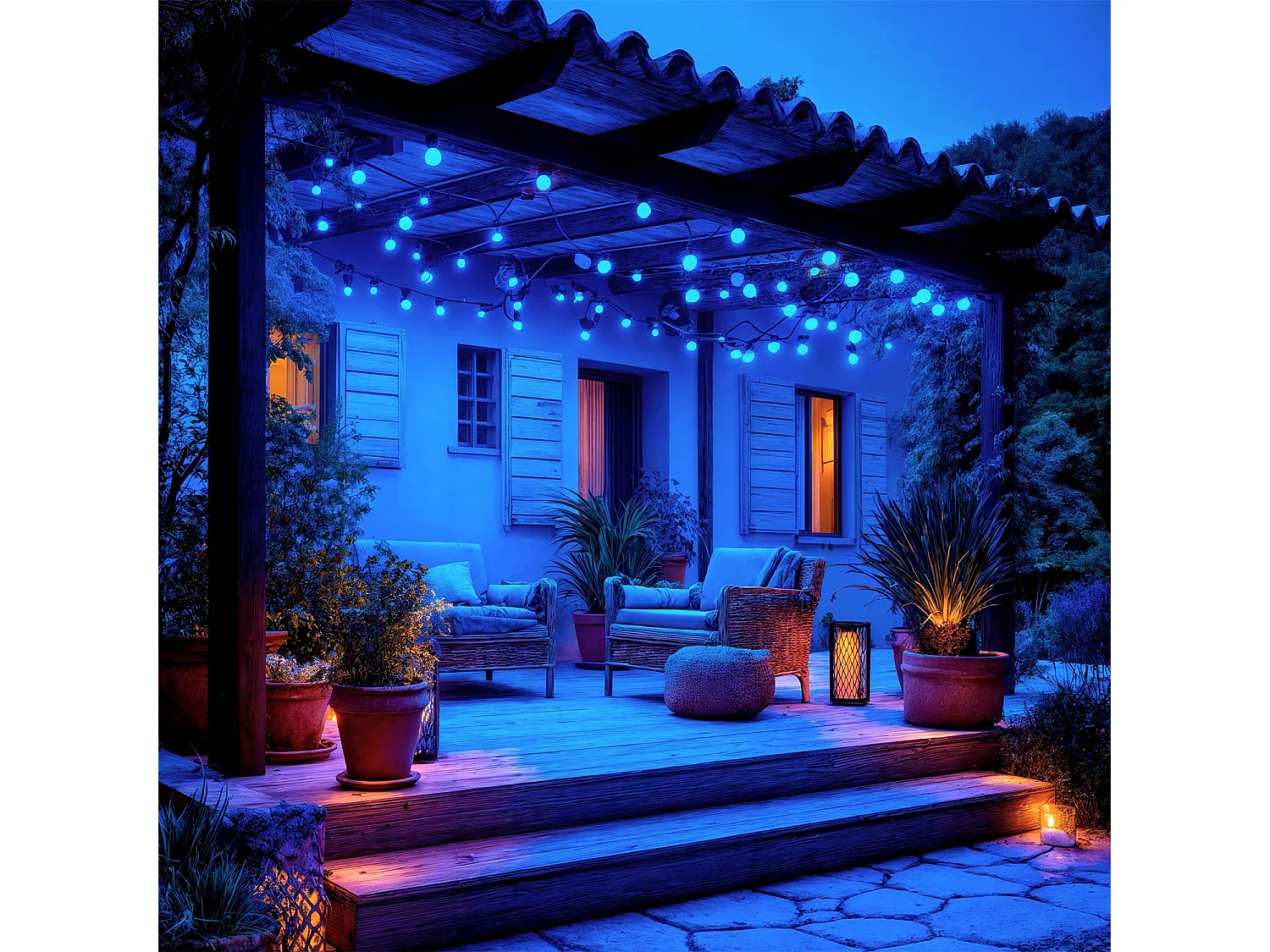 Guirnalda Exterior con Bombillas LED E27 5.5m IP65 Negro Azul