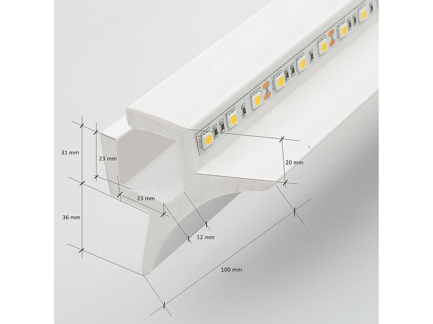 Modanatura per 2 Strisce LED 2m Arco Bianco