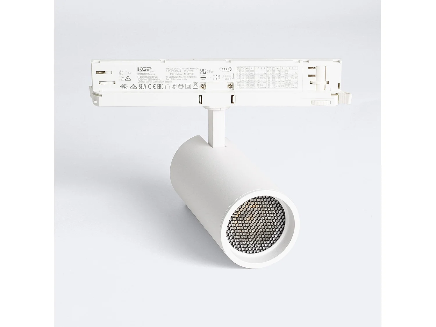 Spot LED Fasano Anti-éblouissement 30W pour Rail Triphasé CCT Sélectionnable Dimmable DALI Blanc 2700K - 3200K - 4000K Sélectionnable