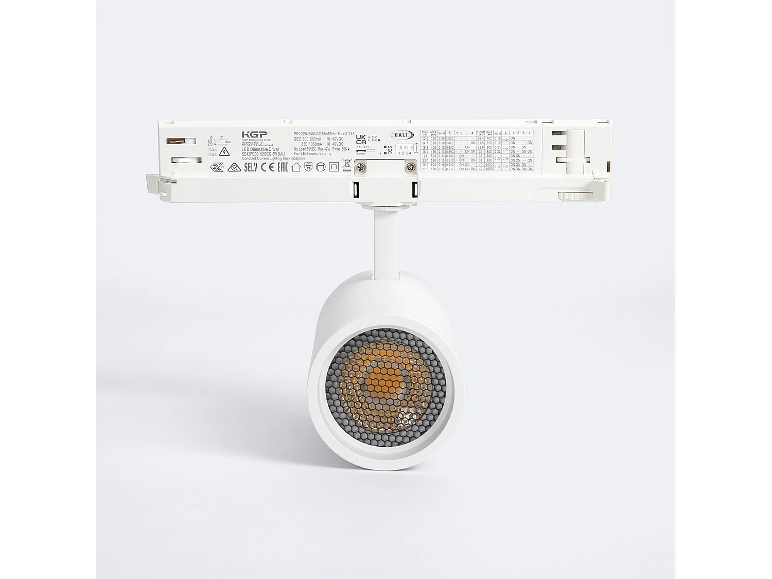 Spot LED Fasano Anti-éblouissement 30W pour Rail Triphasé CCT Sélectionnable Dimmable DALI Blanc 2700K - 3200K - 4000K Sélectionnable