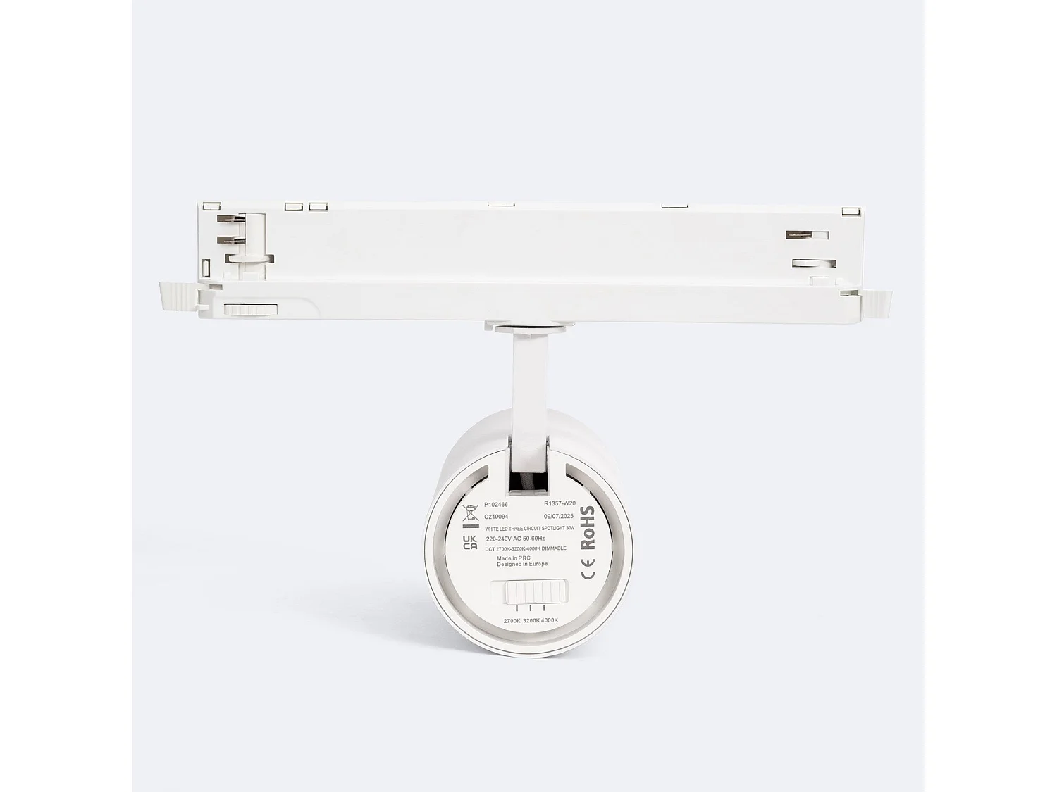 Spot LED Fasano Anti-éblouissement 30W pour Rail Triphasé CCT Sélectionnable Dimmable DALI Blanc 2700K - 3200K - 4000K Sélectionnable
