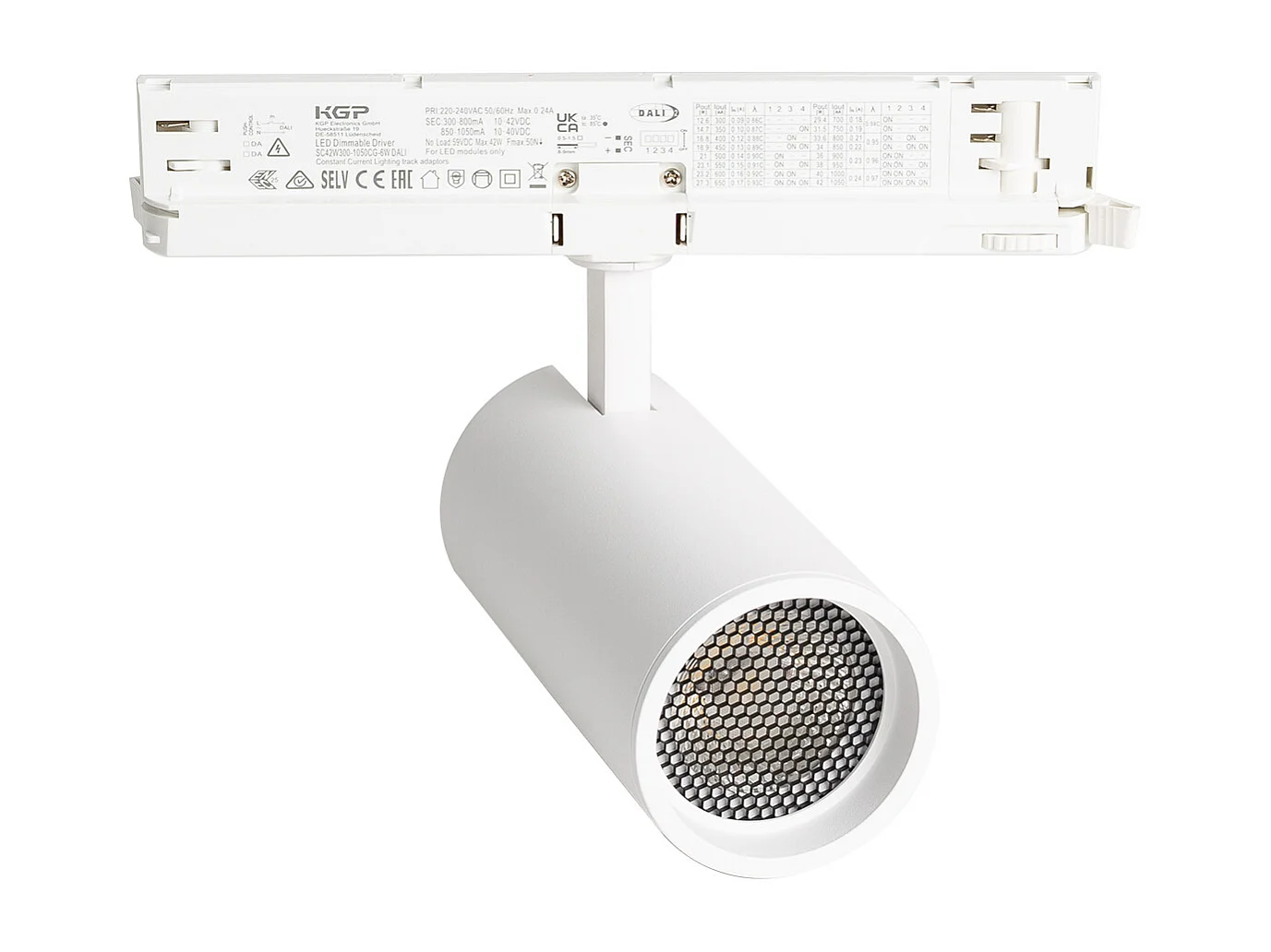 Spot LED Fasano Anti-éblouissement 30W pour Rail Triphasé CCT Sélectionnable Dimmable DALI Blanc 2700K - 3200K - 4000K Sélectionnable
