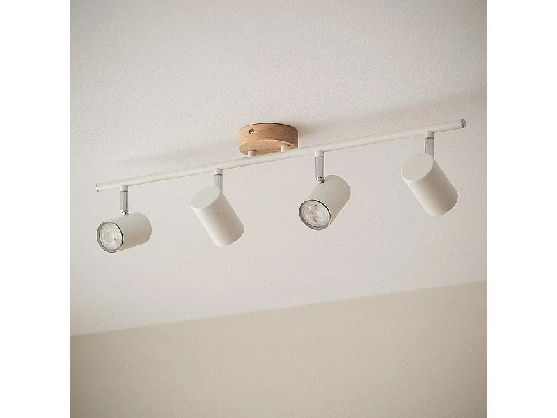 Plafonnier Orientable Bois et Métal 4 Spots Albus Naturel