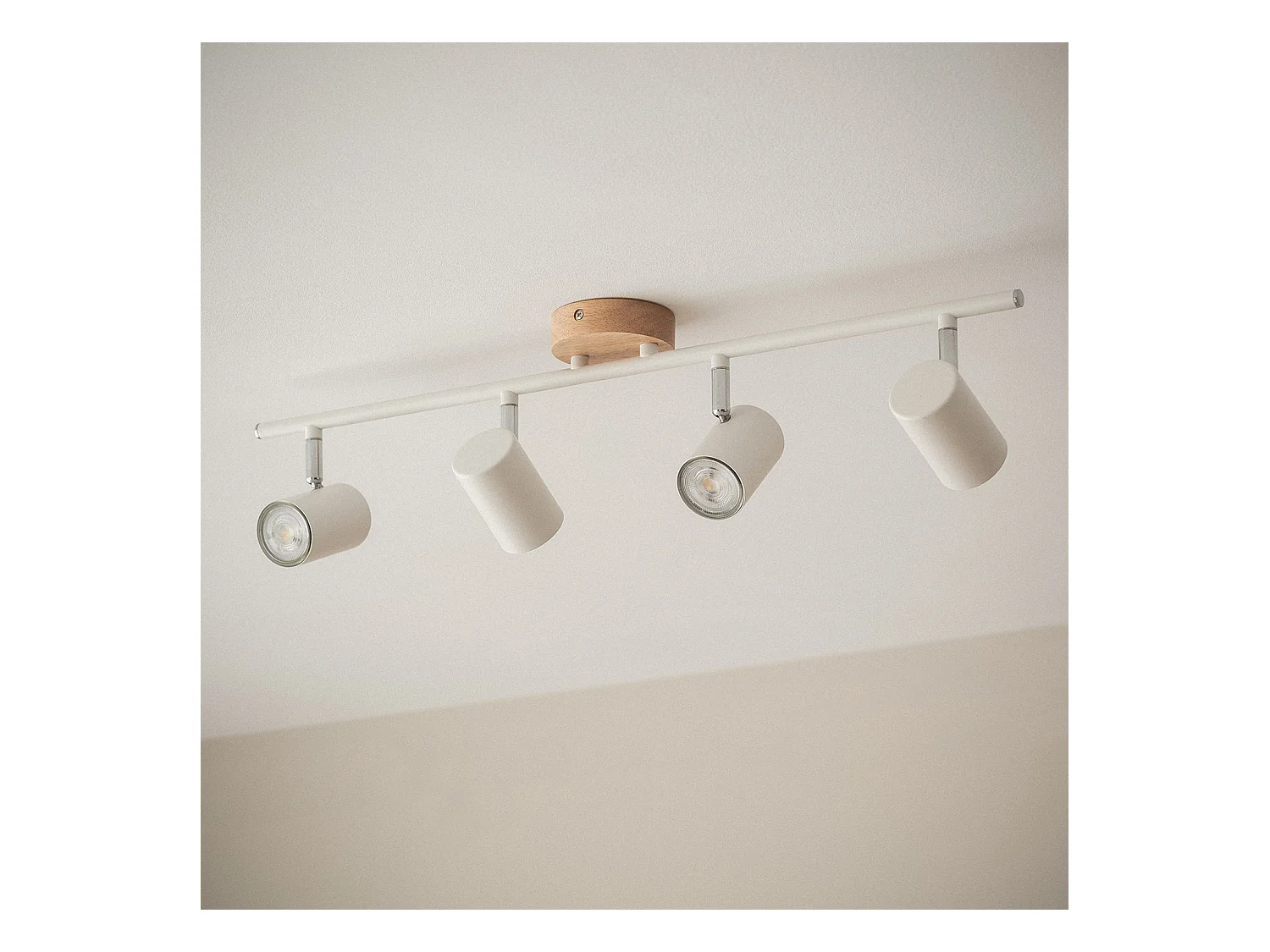 Lampada da Soffitto Orientabile Legno e Metallo 4 Faretti Albus Naturale