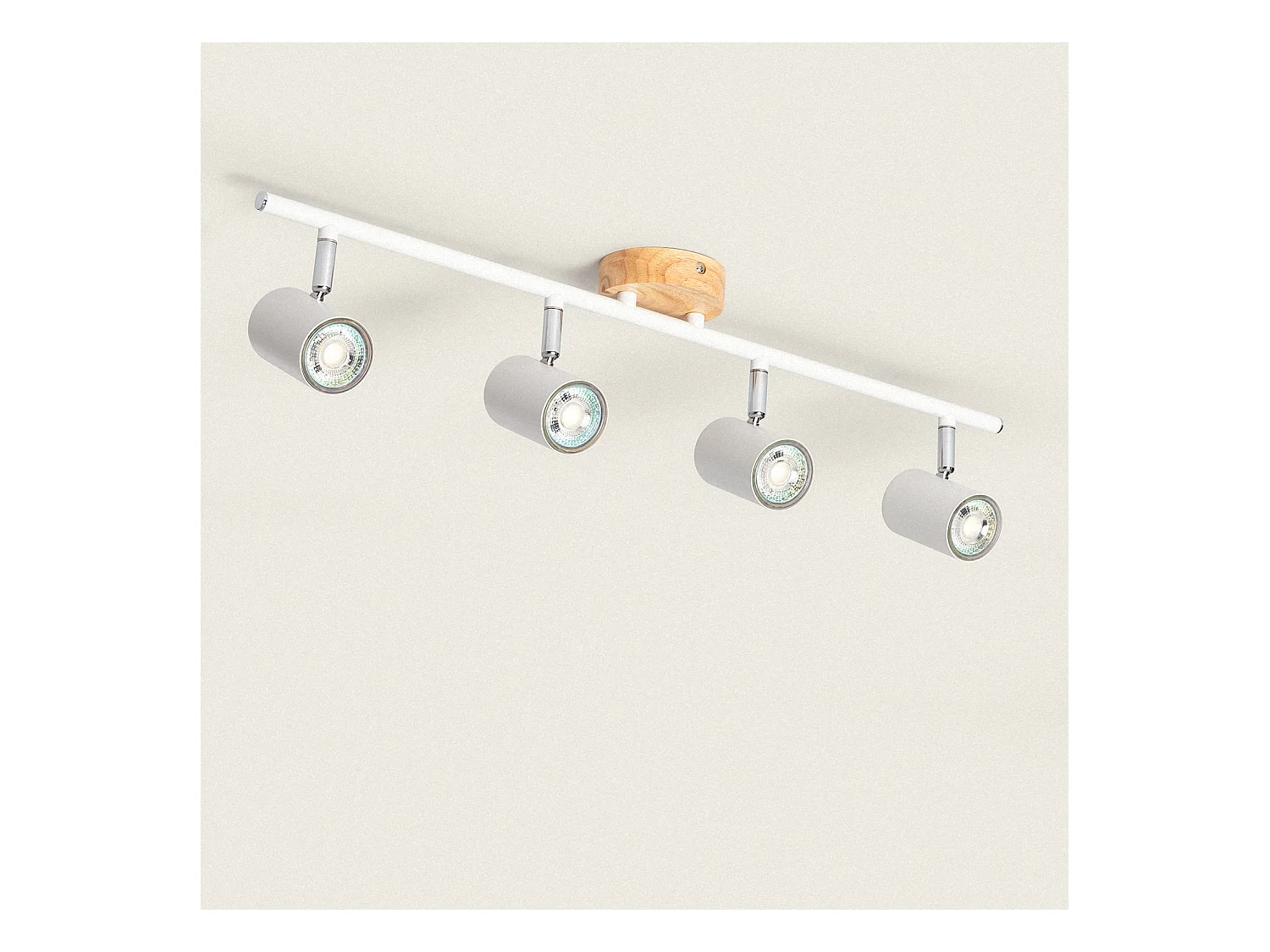 Lampada da Soffitto Orientabile Legno e Metallo 4 Faretti Albus Naturale