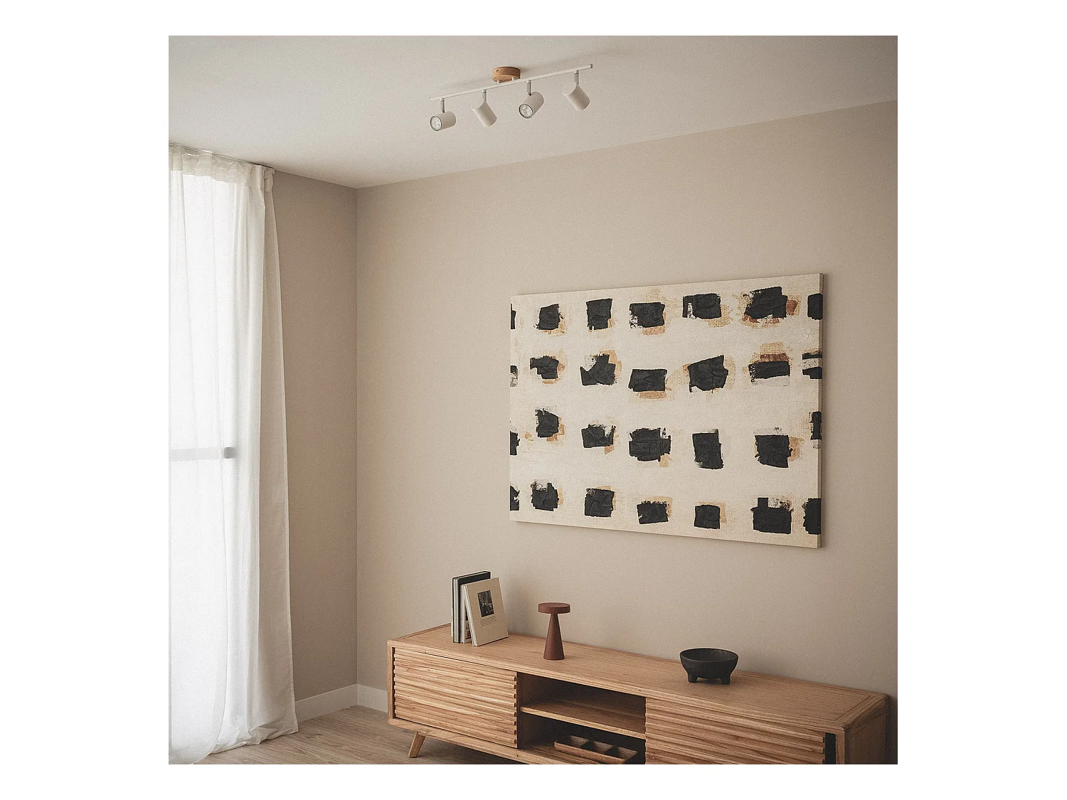 Lampada da Soffitto Orientabile Legno e Metallo 4 Faretti Albus Naturale