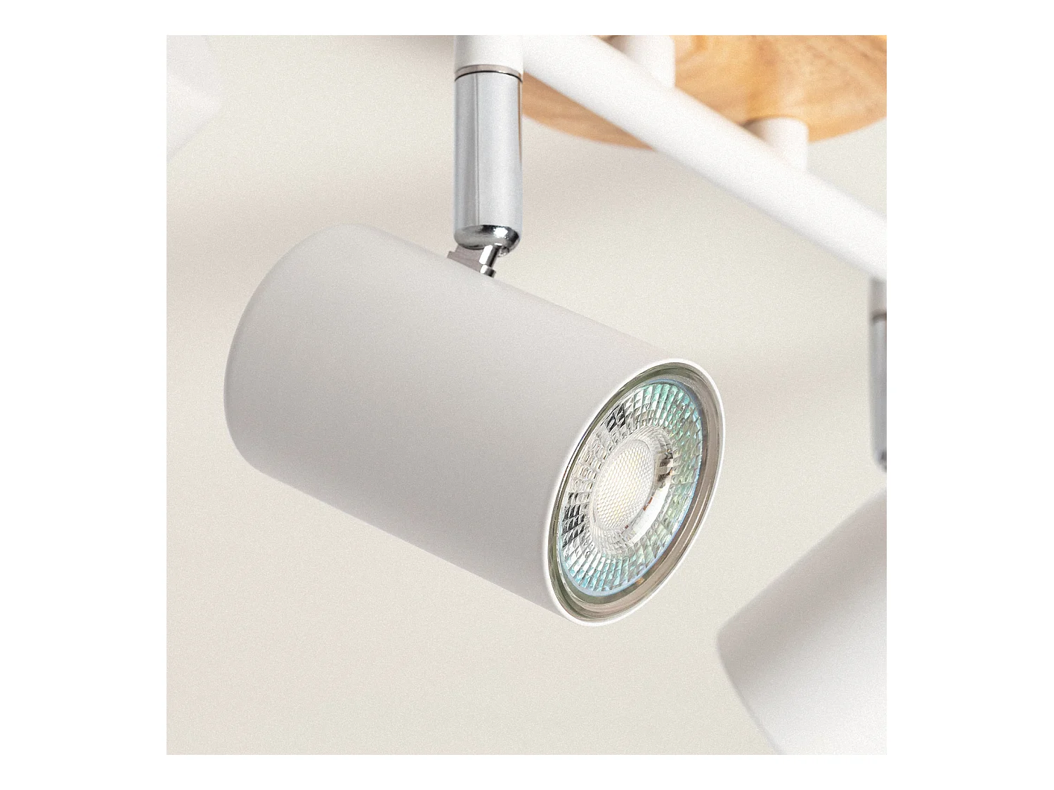 Lampada da Soffitto Orientabile Legno e Metallo 4 Faretti Albus Naturale