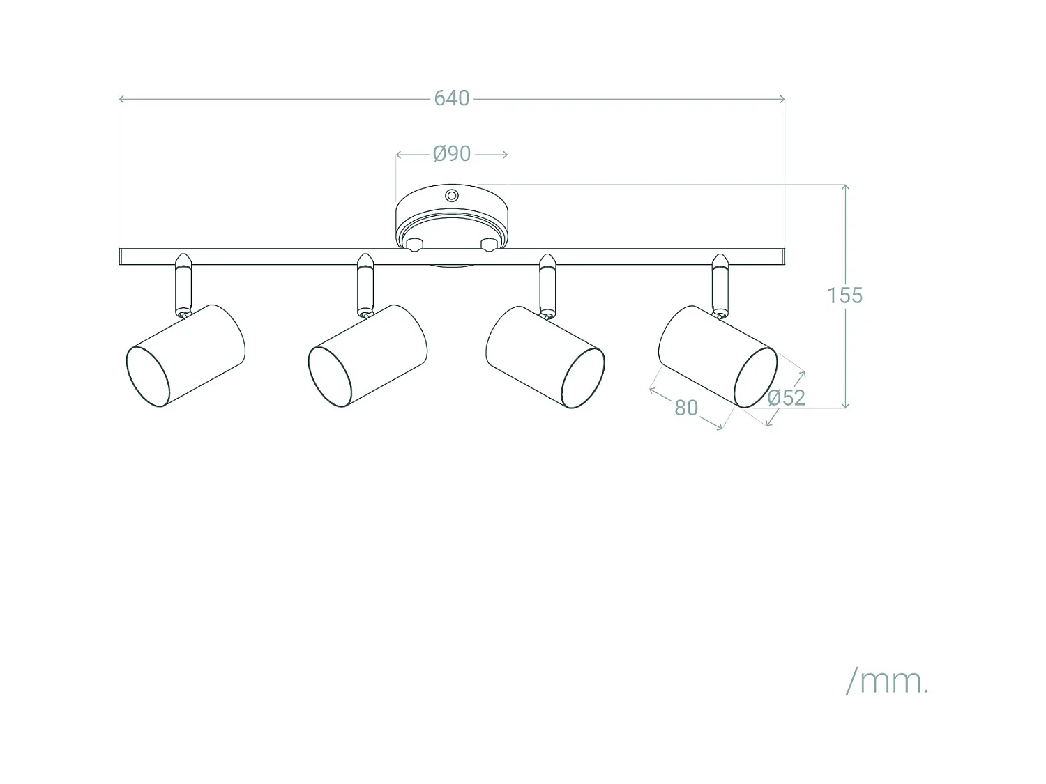 Lampada da Soffitto Orientabile Legno e Metallo 4 Faretti Albus Naturale