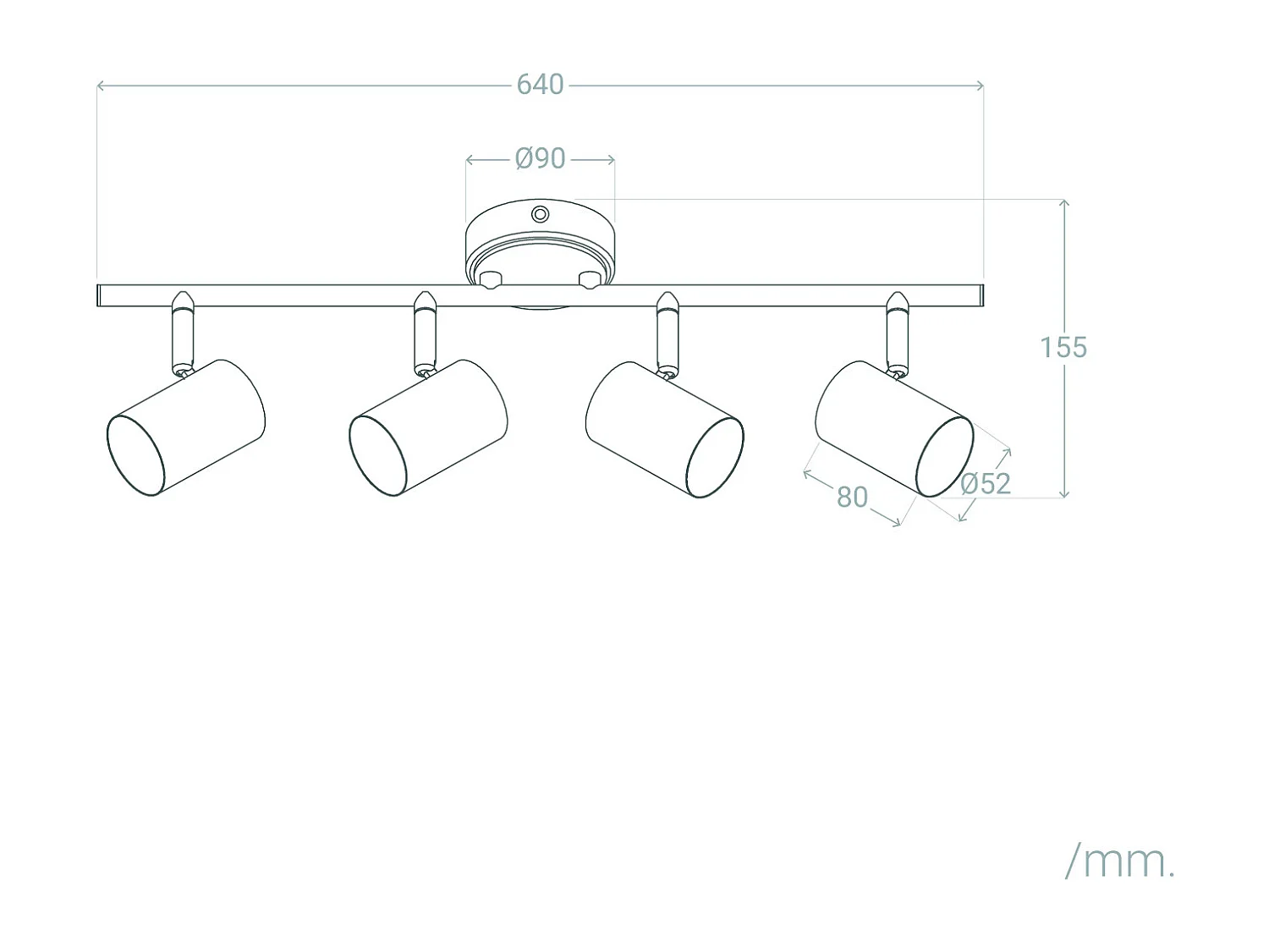 Lampada da Soffitto Orientabile Legno e Metallo 4 Faretti Albus Naturale