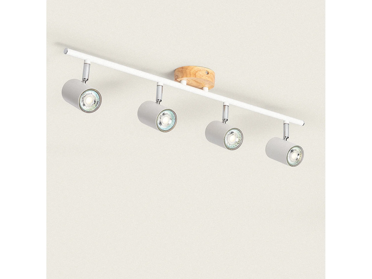 Lampada da Soffitto Orientabile Legno 4 Faretti Olmo Bianco