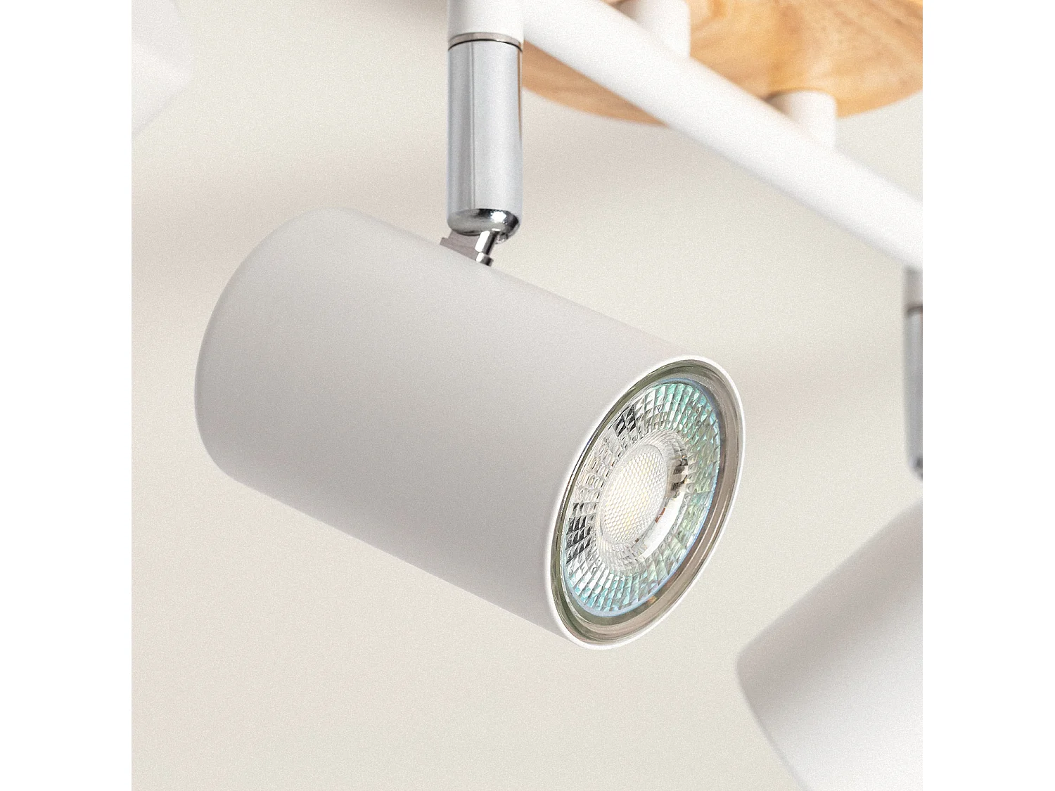 Lampada da Soffitto Orientabile Legno 4 Faretti Olmo Bianco