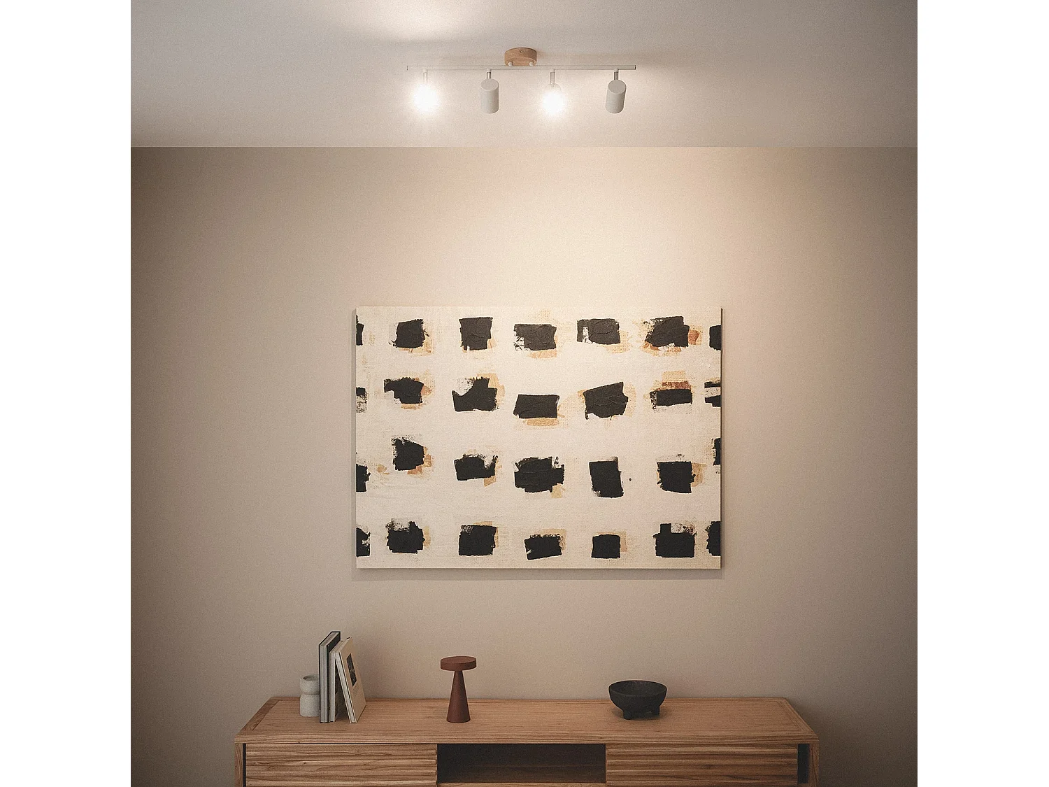 Lampada da Soffitto Orientabile Legno 4 Faretti Olmo Bianco