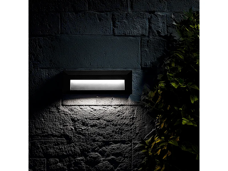 Balise LED Extérieure 2W En Saillie au Mur Rectangulaire Élide Noire  2700K Blanc chaud