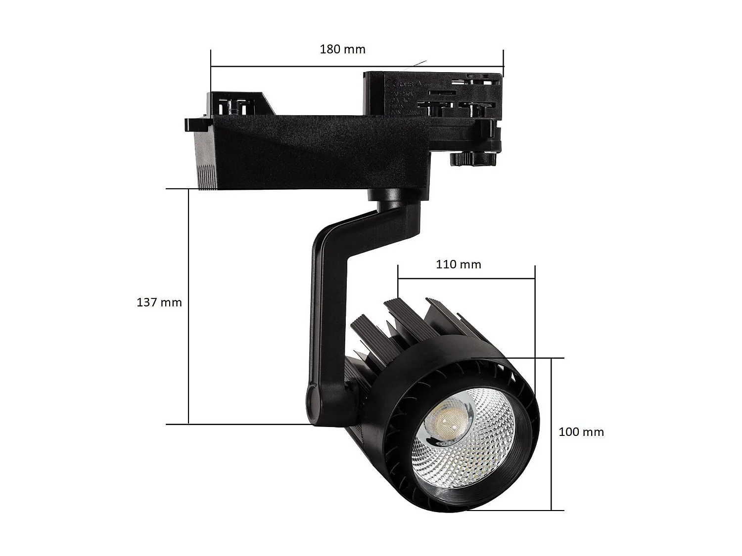 Spot LED sur Rail Triphasé 30W Dora Noir 5000K Blanc froid
