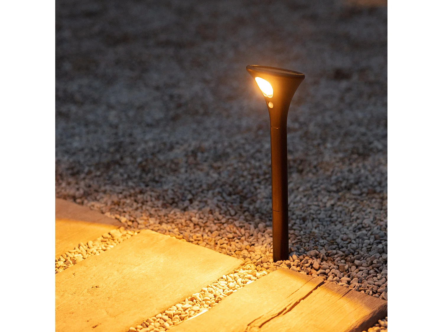 Pack 2 Balizas Solar Exterior LED con Pincho Pie 60cm con Detector de Movimiento 3000K Blanco Cálido