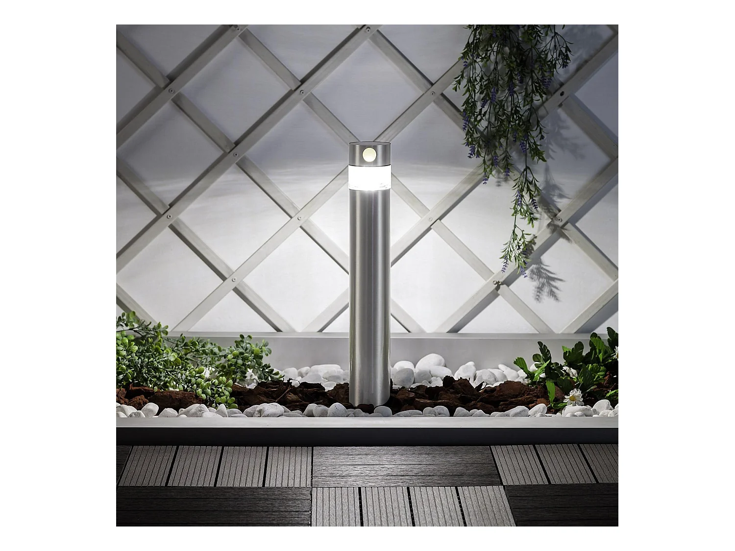 Balise Solaire LED Extérieure 1.5W en Saillie sur Pied 50cm avec Détecteur de Mouvement Inti Inox 5000K Blanc froid