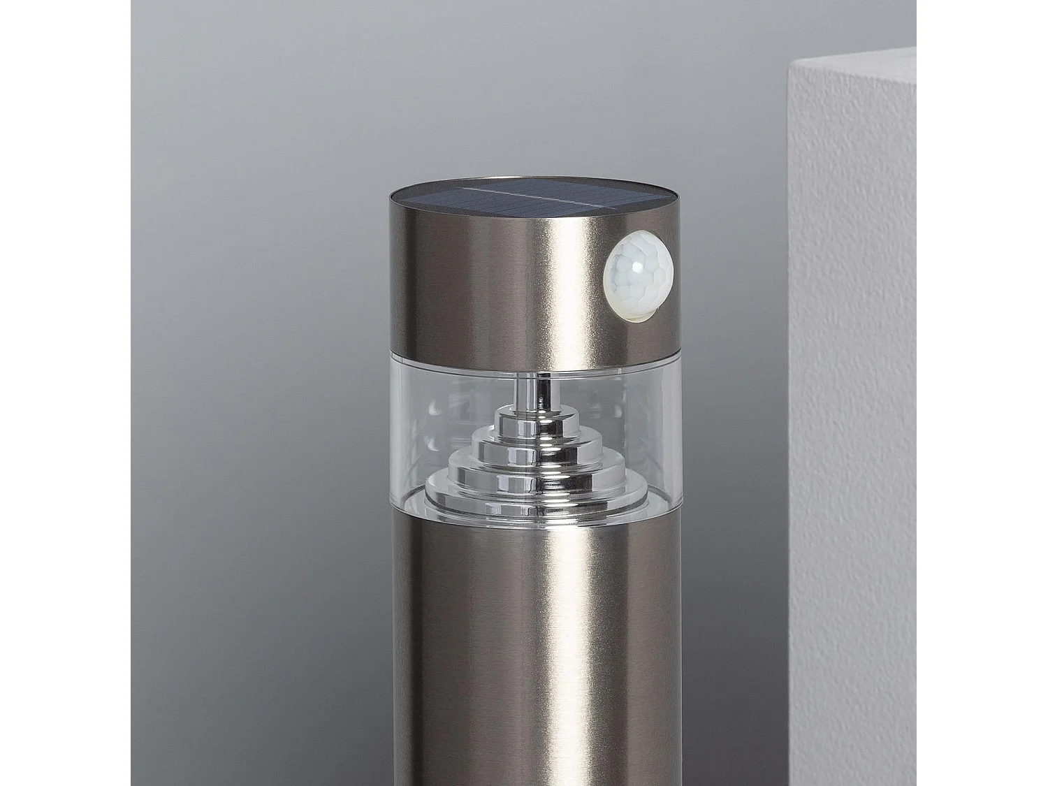 Lampioncino Solare Esterni LED 1.5W Superficie 50cm Acciao Inox con Sensore di Movimiento 5000K Bianco Freddo