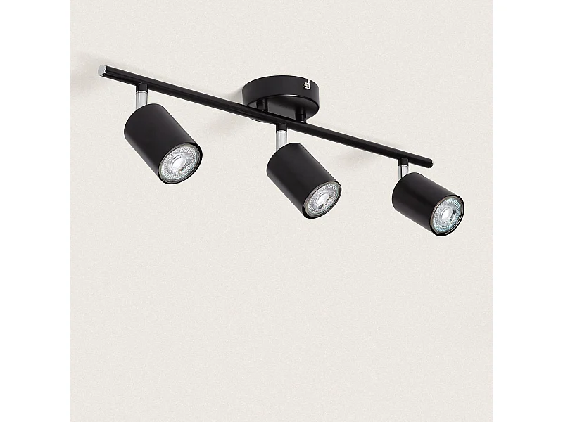 Lampada da Soffitto Orientabile Metallo 3 Faretti Albus Black Nero