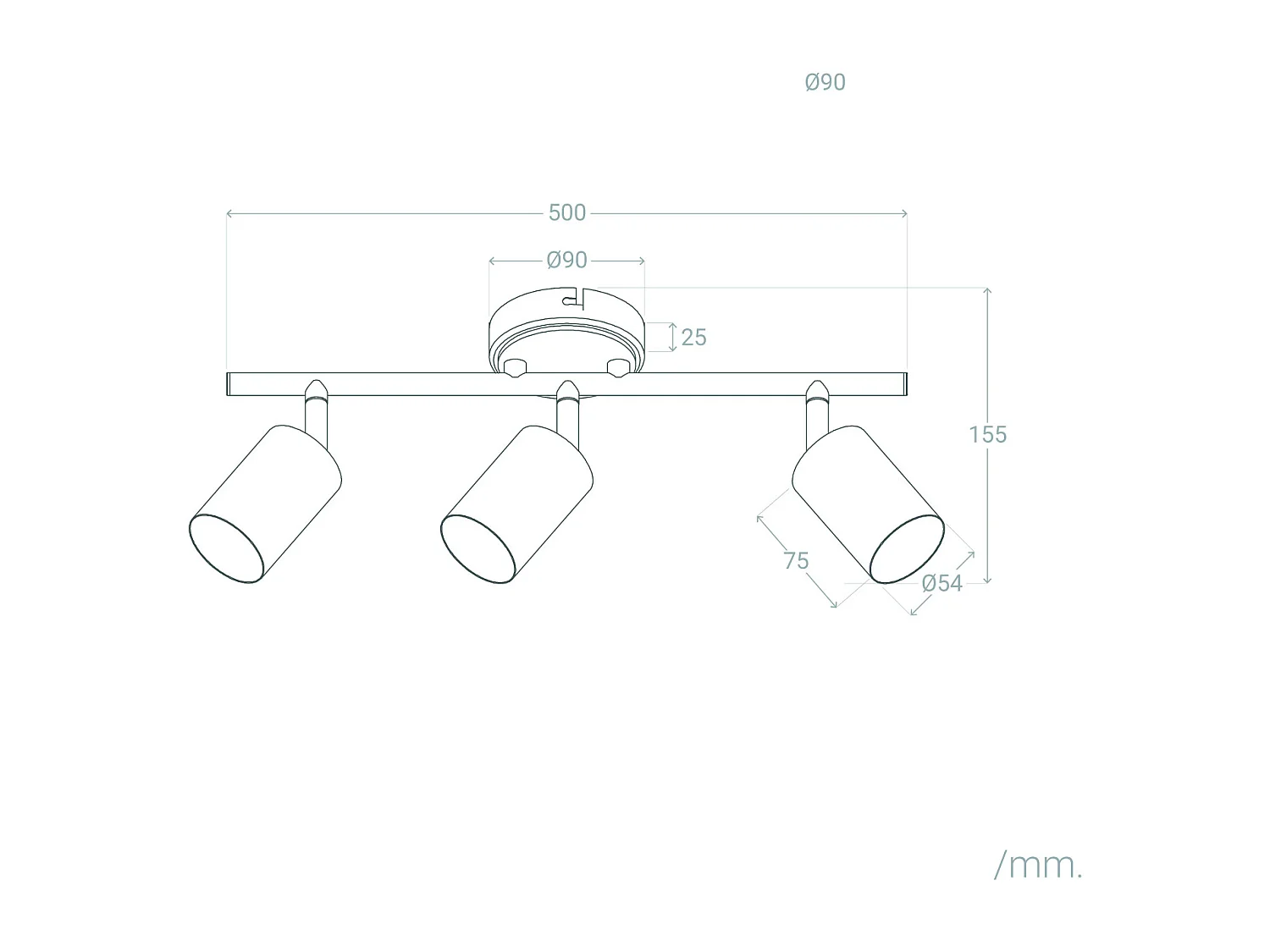 Plafonnier Orientable Métal 3 Spots Albus Black Noir