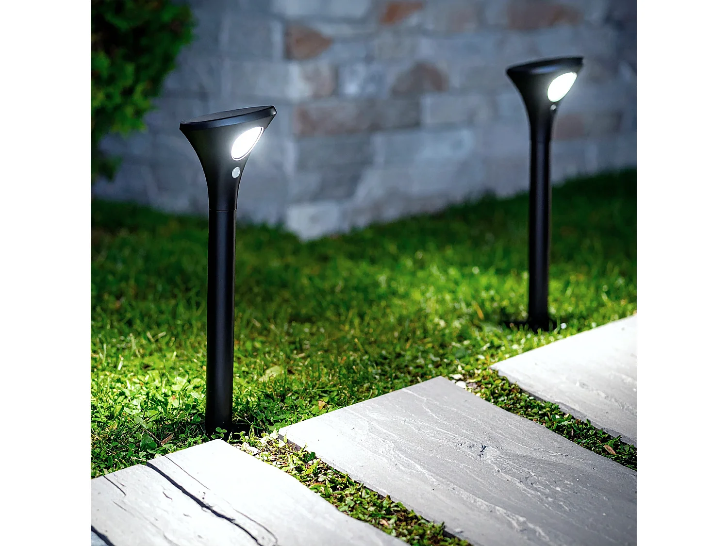 Pack 2 Balises LED Solaire Extérieure sur Piquet 60cm avec Détecteur de Présence PIR  6000K Blanc froid