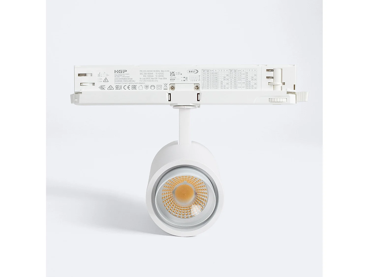 Spot LED Fasano Cylindre Biseau 30W pour Rail Triphasé CCT Sélectionnable Dimmable DALI Blanc 2700K - 3200K - 4000K Sélectionnable