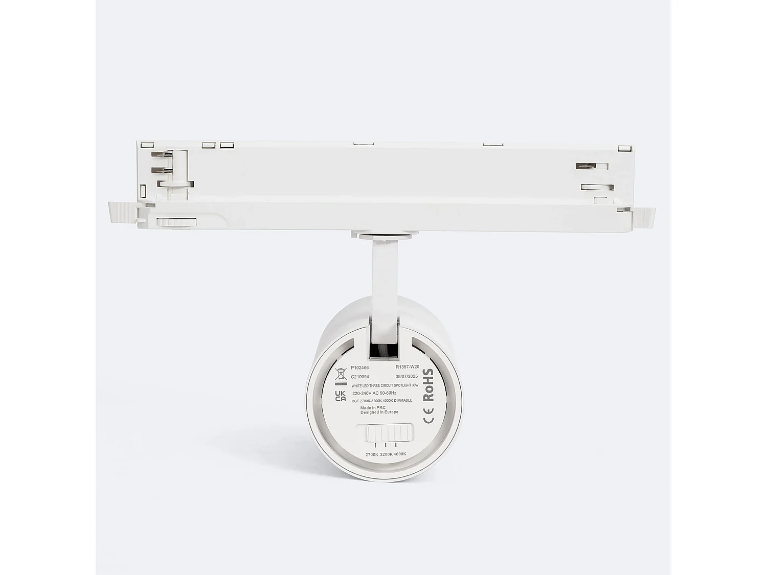Spot LED Fasano Cylindre Biseau 30W pour Rail Triphasé CCT Sélectionnable Dimmable DALI Blanc 2700K - 3200K - 4000K Sélectionnable