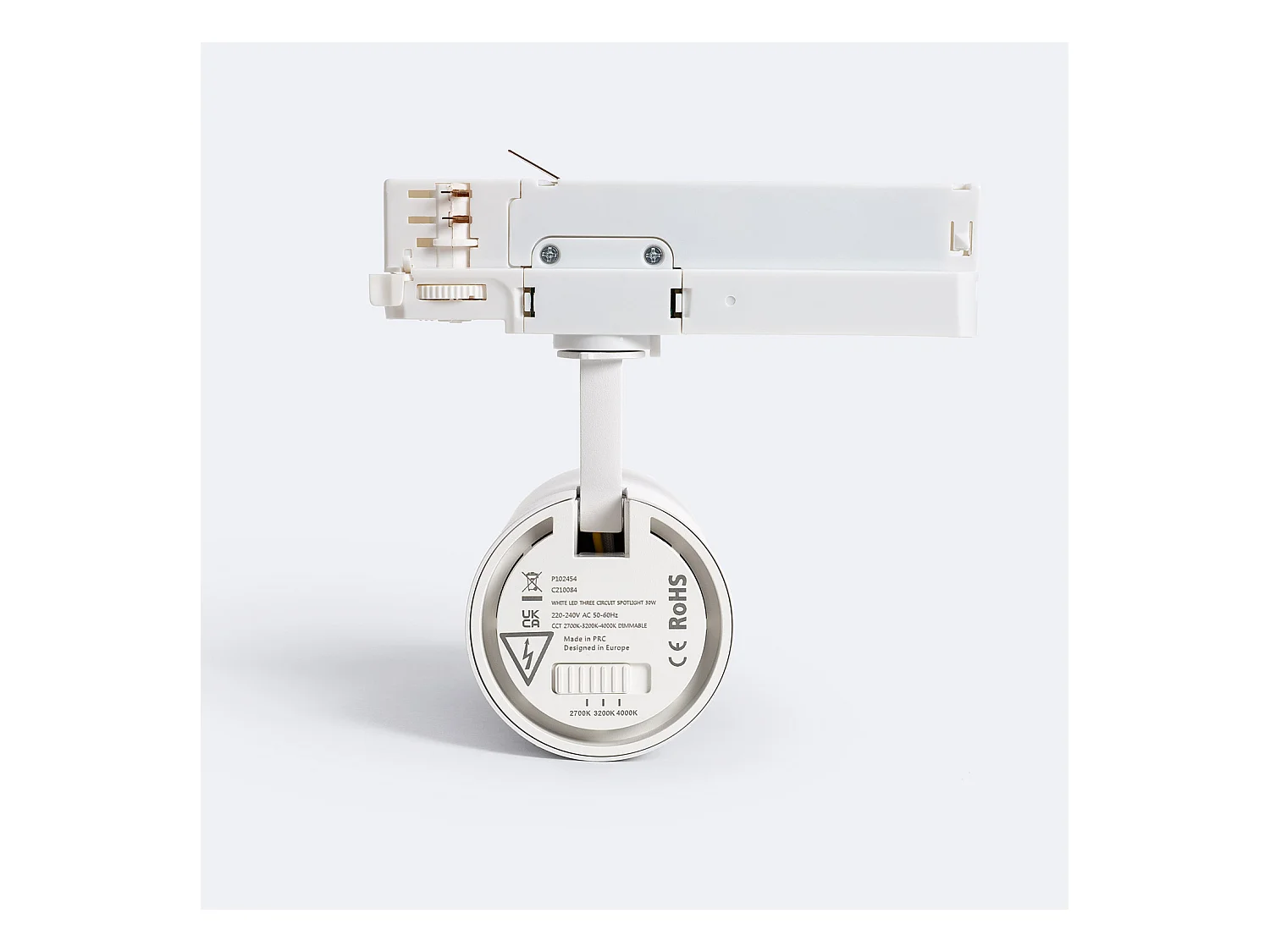 Spot LED sur Rail Triphasé 30W Fasano Dimmable CCT Sélectionnable Blanc (2700K - 3200K - 4000K) Sélectionnable