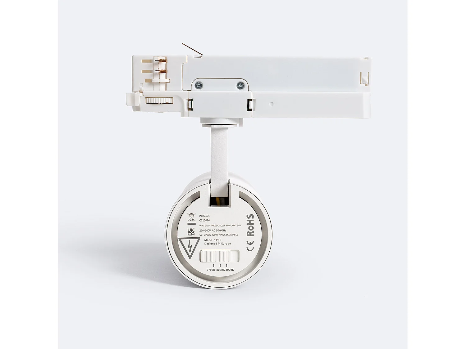 Spot LED sur Rail Triphasé 30W Fasano Dimmable CCT Sélectionnable Blanc 2700K - 3200K - 4000K Sélectionnable