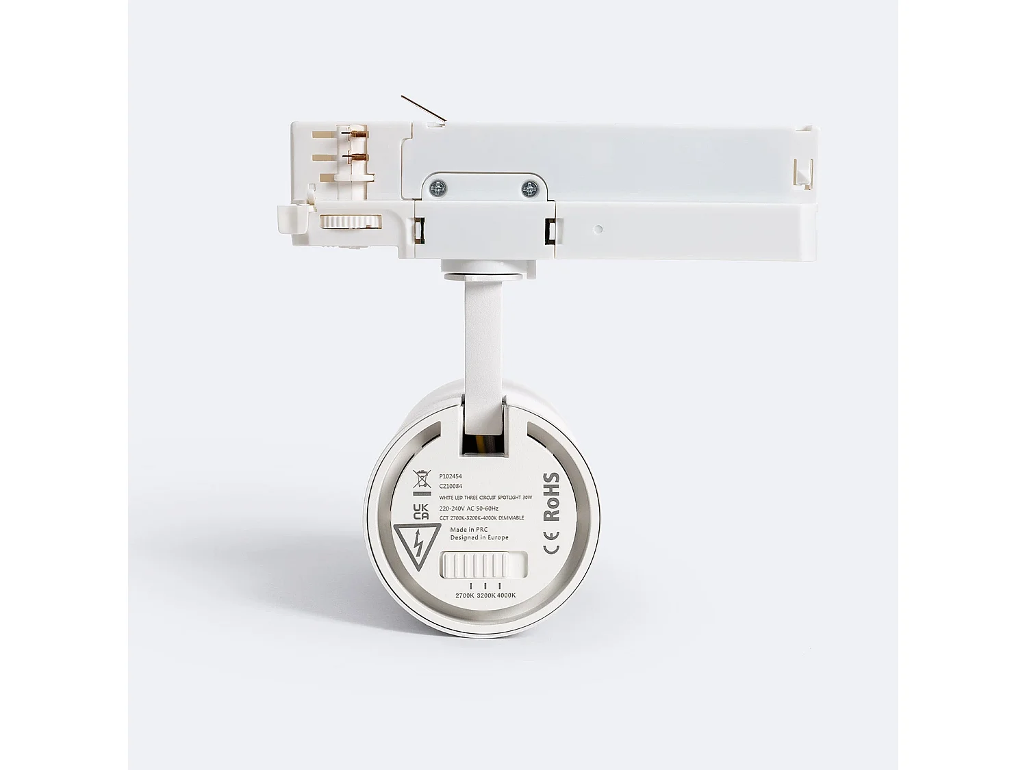 Spot LED sur Rail Triphasé 30W Fasano Dimmable CCT Sélectionnable Blanc 2700K - 3200K - 4000K Sélectionnable