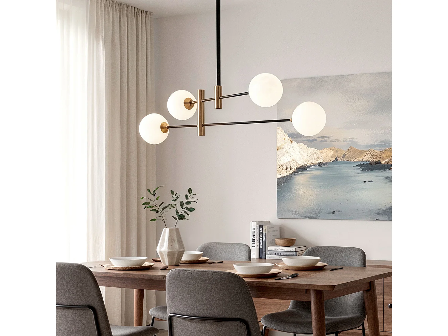 Lámpara Colgante Metal y Cristal Bull 4 Negro Mate