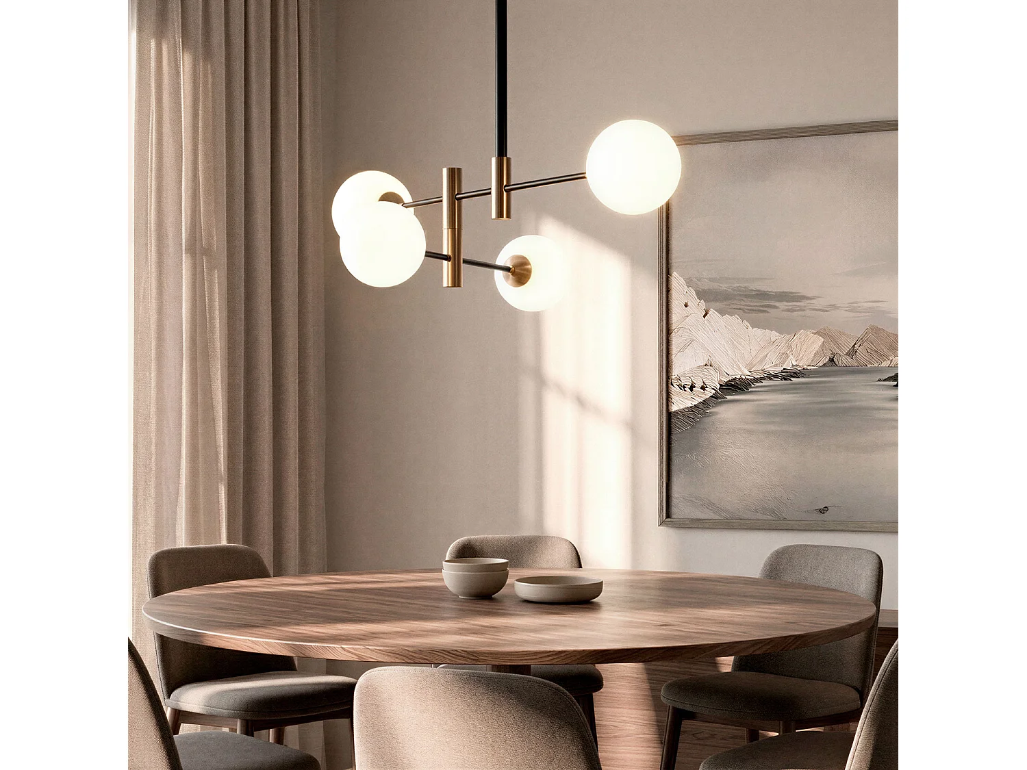 Lámpara Colgante Metal y Cristal Bull 4 Negro Mate